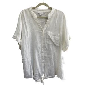 NWT Charter Club Plus Size 0X $70 White Lagenlook Button Top Tie Front #6826